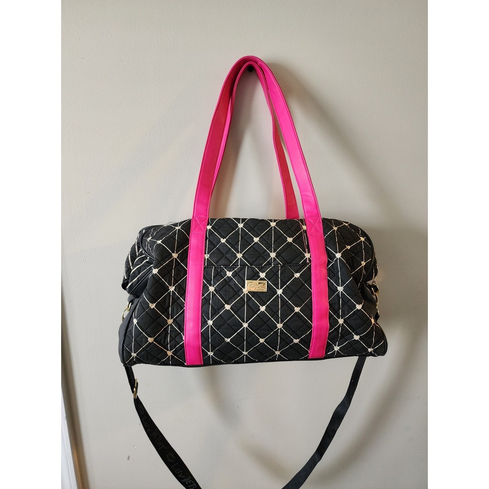 Luv Betsey by Betsey Johnson Quilted Heart Weekender Duffel Bag Black Pink